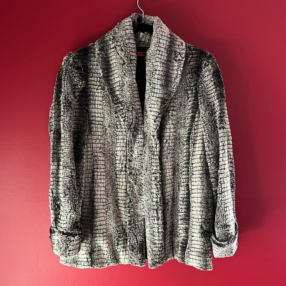 Alice + Olivia Gray Faux Fur Jacket w/ Lightly Quilted Lining